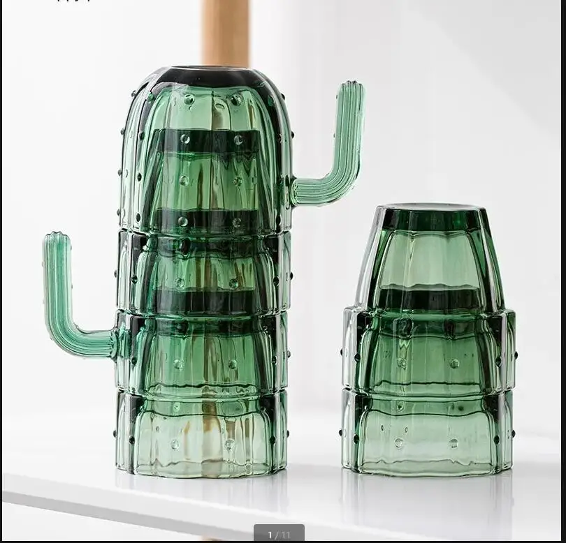 Green Cactus Glass Mug Set Stackable Cup Water Cups Afternoon Teacup Fruit Drinkware Drink Juice