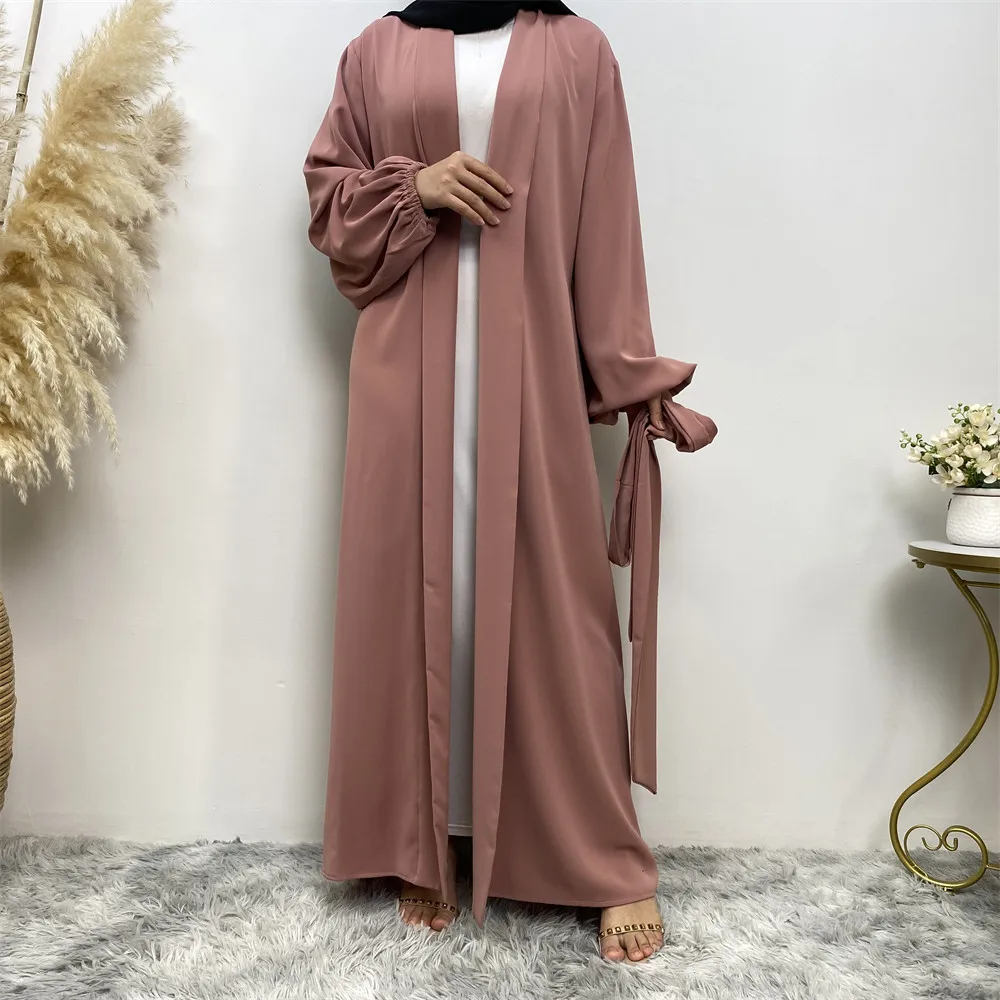 ผู้หญิงมุสลิมเจียมเนื้อเจียมตัว Abayas Eid Ramadan กิโมโนเสื้อสเวตเตอร์ถักดูไบตุรกี Kaftan เสื้อผ้าอิสลาม Femme Musulman เปิด Abaya ชุดยาว