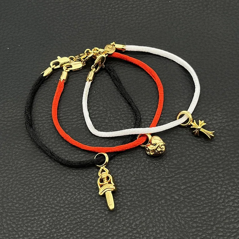 Premium Sense Golden Cross Hand Rope Iris Pentagram Pendant Transshipment Red Rope Peach Heart Bracelet Couple Black Rope