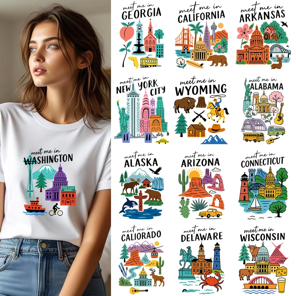 

Городской пейзаж, достопримечательности, здания, переводные нашивки для одежды, аппликации, сделай сам, моющиеся футболки формата А, термонаклейки для глажки