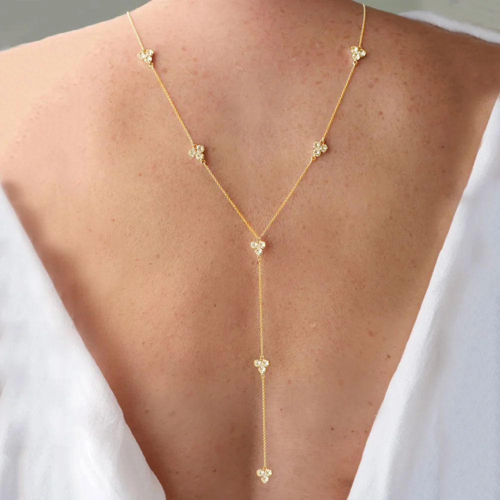 Stonefans Elegant Crystal Back Drop Body Chain Necklace Women Dainty Backless Body Chain Bridal Jewelry Dresses Accessories