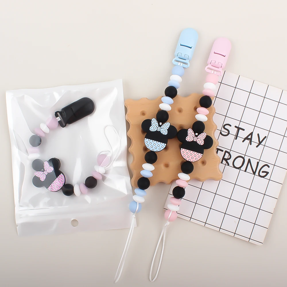 Baby Pacifier Chian Clips Mouse Shape Silicone Beads Anti-Lost Nipple Holder Baby Teething Dummy Holder Chew Gift Accessories