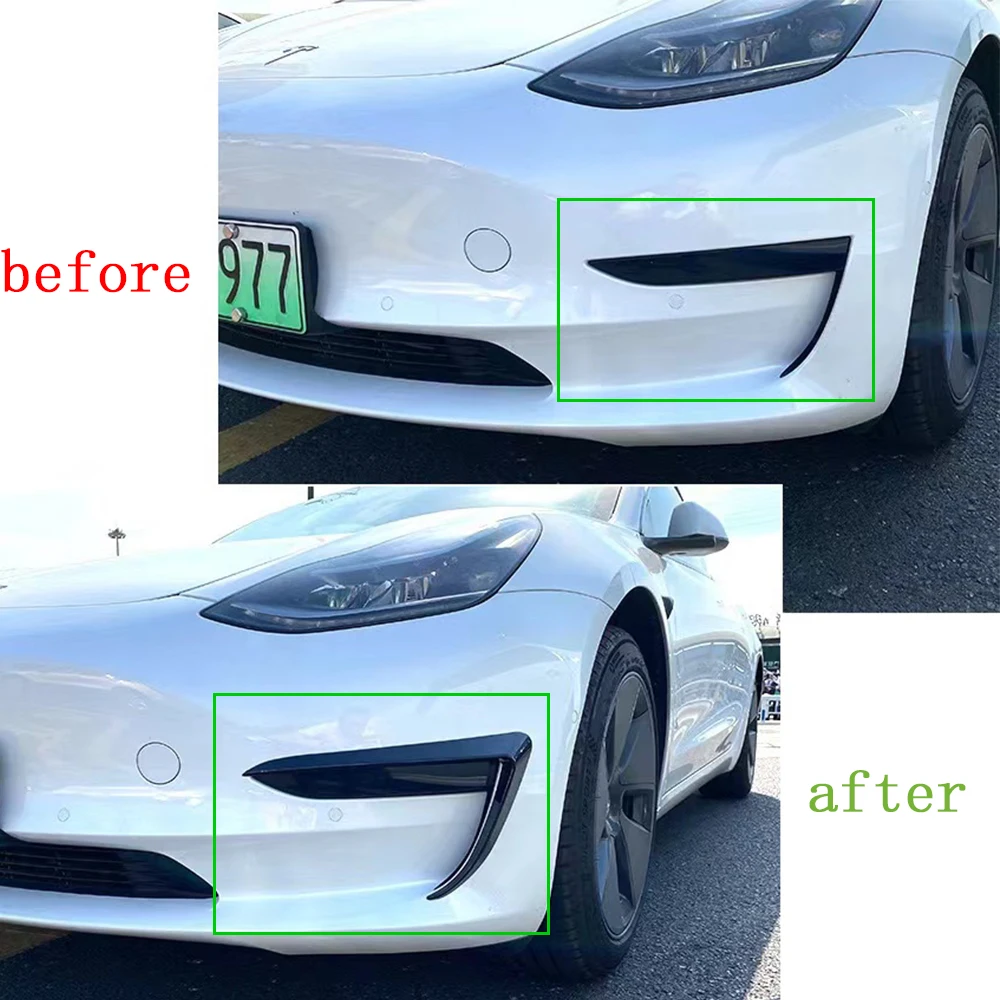 For Tesla Model 3 Y Car Front Fog Lamp Eyebrow Wind Knife ABS Glossy Black Fog Lamp Trim Carbon Look Blade Trim Light Car Gadget