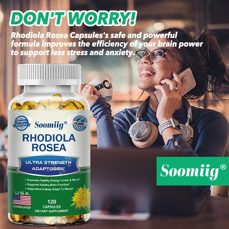 Rhodiola Rosea Capsules - Brain Enhancer, Improves Brain Function Support, Attention, Memory and Nervous System, Relieves Stress