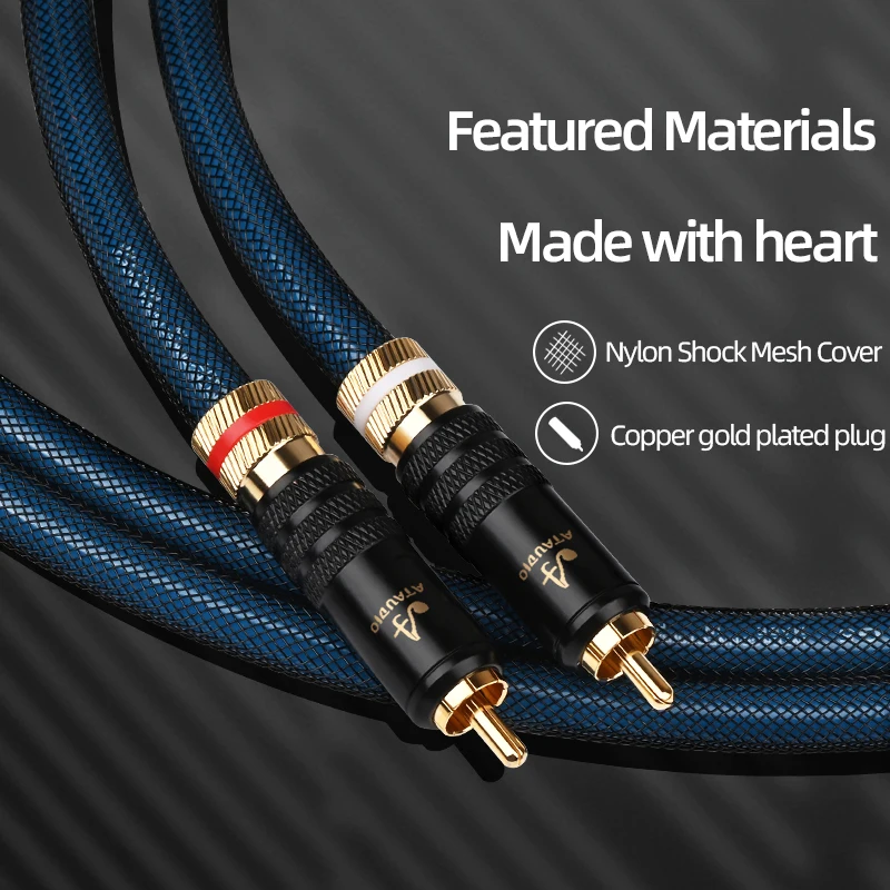 ATAUDIO HiFi RCA Cable for Amplifier DVD High Quality G5 Top Grade Silver Plated 2RCA to 2RCA Male to Male Adapter Audio Cable
