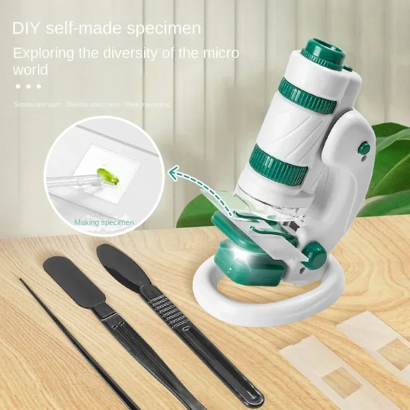 60-180X HD Children\'s Microscopio with LED Light Portable Biological Microscope Kit Science Educational Toy Gift for Kids Child