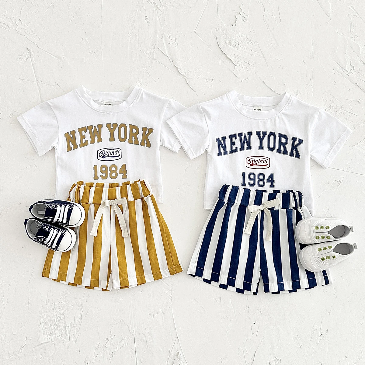 Infant Outfit Suit 0-3Y Newborn Baby Boys Clothes Sets Summer Letter New York Short Sleeved T-shirt Stripe Shorts 2Pcs