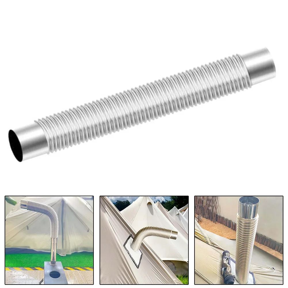 1pc Stove Chimney Stainless Steel Stove Pipe Flue Extension Anti Rust Chimney Stove Exhaust Bendable Corrugated Pipe