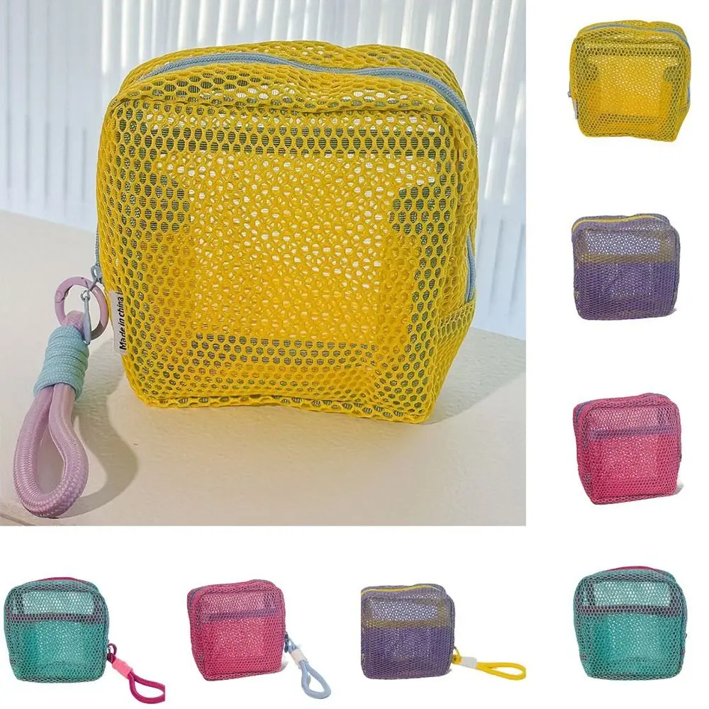 

Handle Mesh Zipper Bags Lightweight Washable Portable Makeup Pouch Wear-proof Transparent Square Toiletry Bag Daily