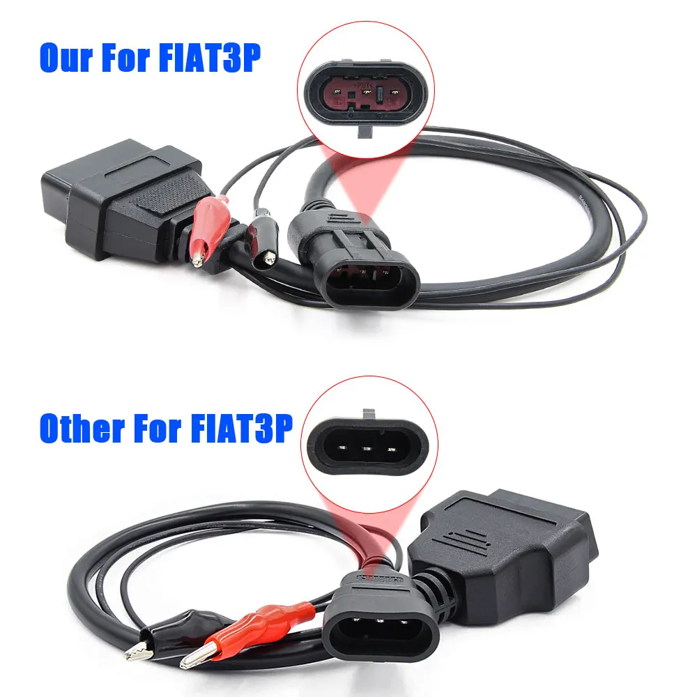 OBD2 Cable 3Pin to 16Pin For Fiat OBDII Plug 3 Pin Connector Adapter Car Extension Diagnostic Cables