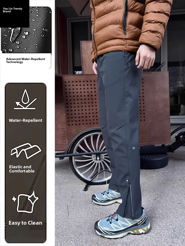 

Outdoor Softell Work Trousers Men's Autumn Winter Fce Lined Elastic Outdoor Sports Climbing Pants American Sle Zipper