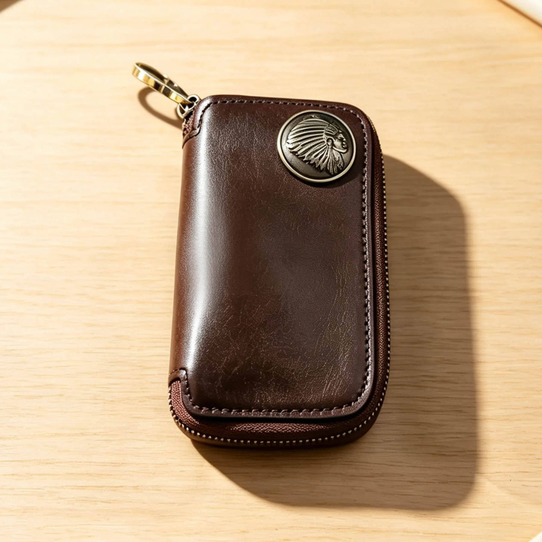 Vintage Oil Wax Genuine Leather Key Holder Women Zipper Key Case Multiple Keys Hooks Inner Pocket for Cards Cash Men Car Key Bag