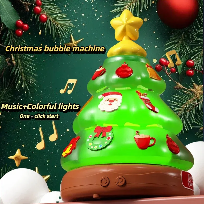 2026自動クリスマスツリーバブルマシン、音楽とライト付き、バブルスプレー、男の子と女の子のための屋外パーティーおもちゃ、クリスマスギフト