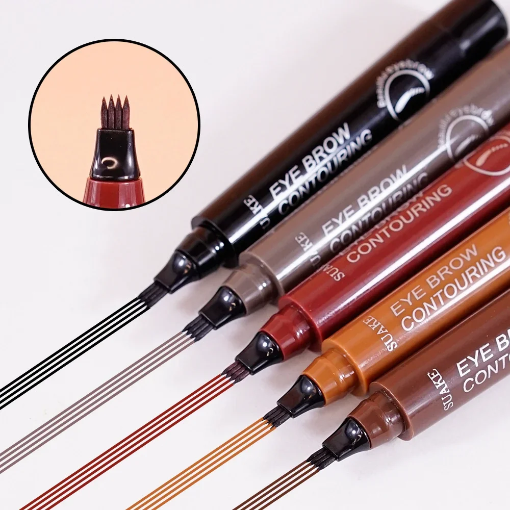 Lasting Waterproof Anti-Sweat Non-Fading Color Eyebrow Hair Makeup 4 Forks 3D Liquid Eyebrow Pencil Fashion Girl Brow Pencil