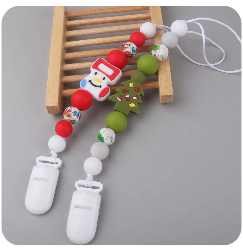 

Babies Christmas Accessories Baby Silicone Beads Pacifiers Leashes Soother Teething Ring Chain Teether Clip Dummy Holders Gift