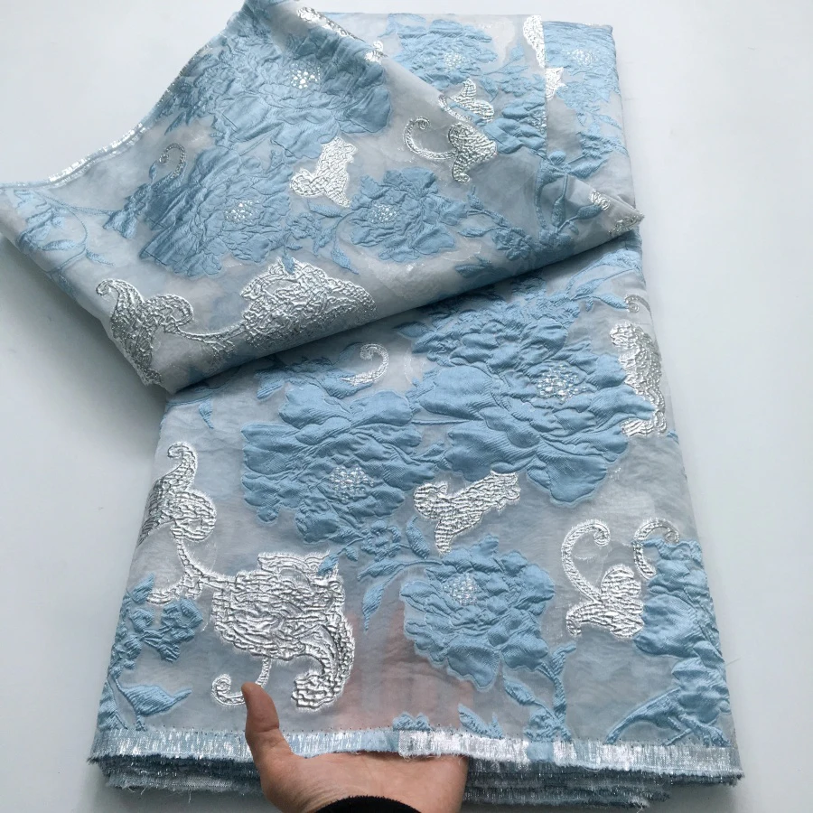 

African French Brocade Lace Fabric 2025High Quality Organza 5Yards Gilding Nigerian Jacquard Lace Fabric Elegant Dress for Women