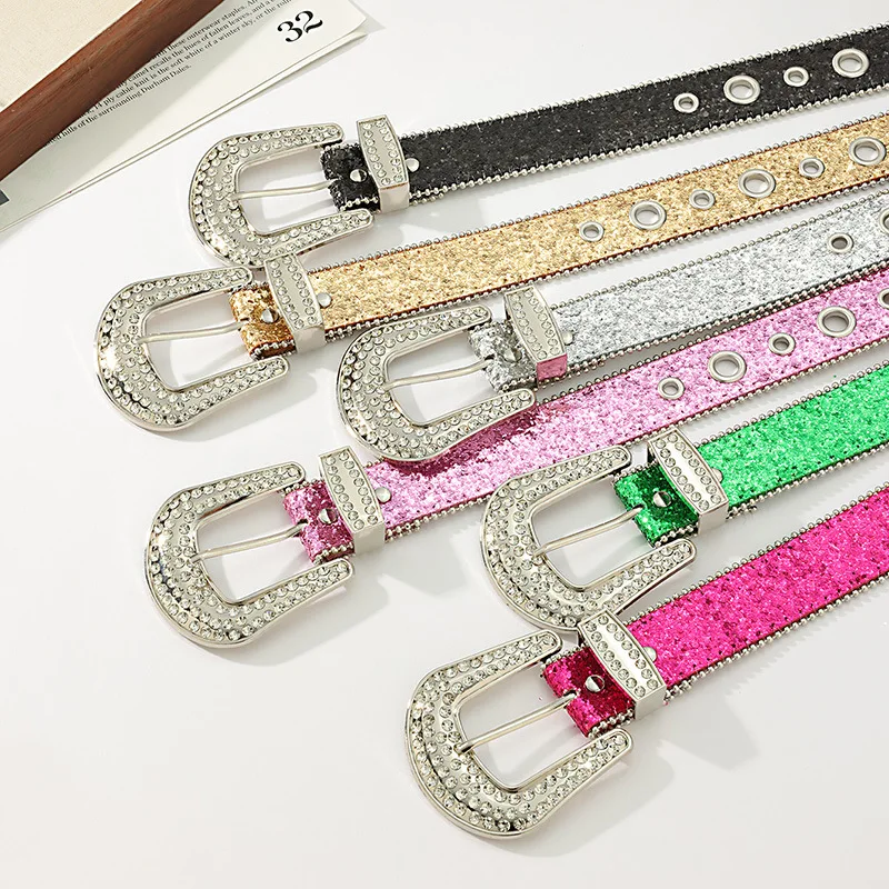 Dames Riem Y 2K Diamant Gesp Gekleurde Riem Eenvoudige Mode Veelzijdige Riem