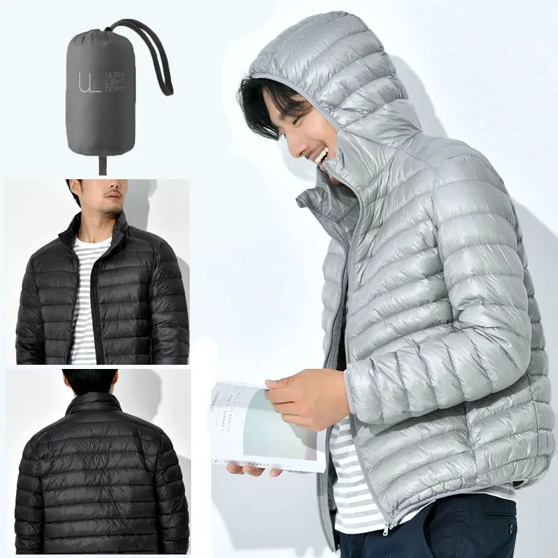Men Hooded Thickened White Duck Down Jacket Winter Short Lightweight Business Portable Puffer Jacket Man Trendy Coat JK-068