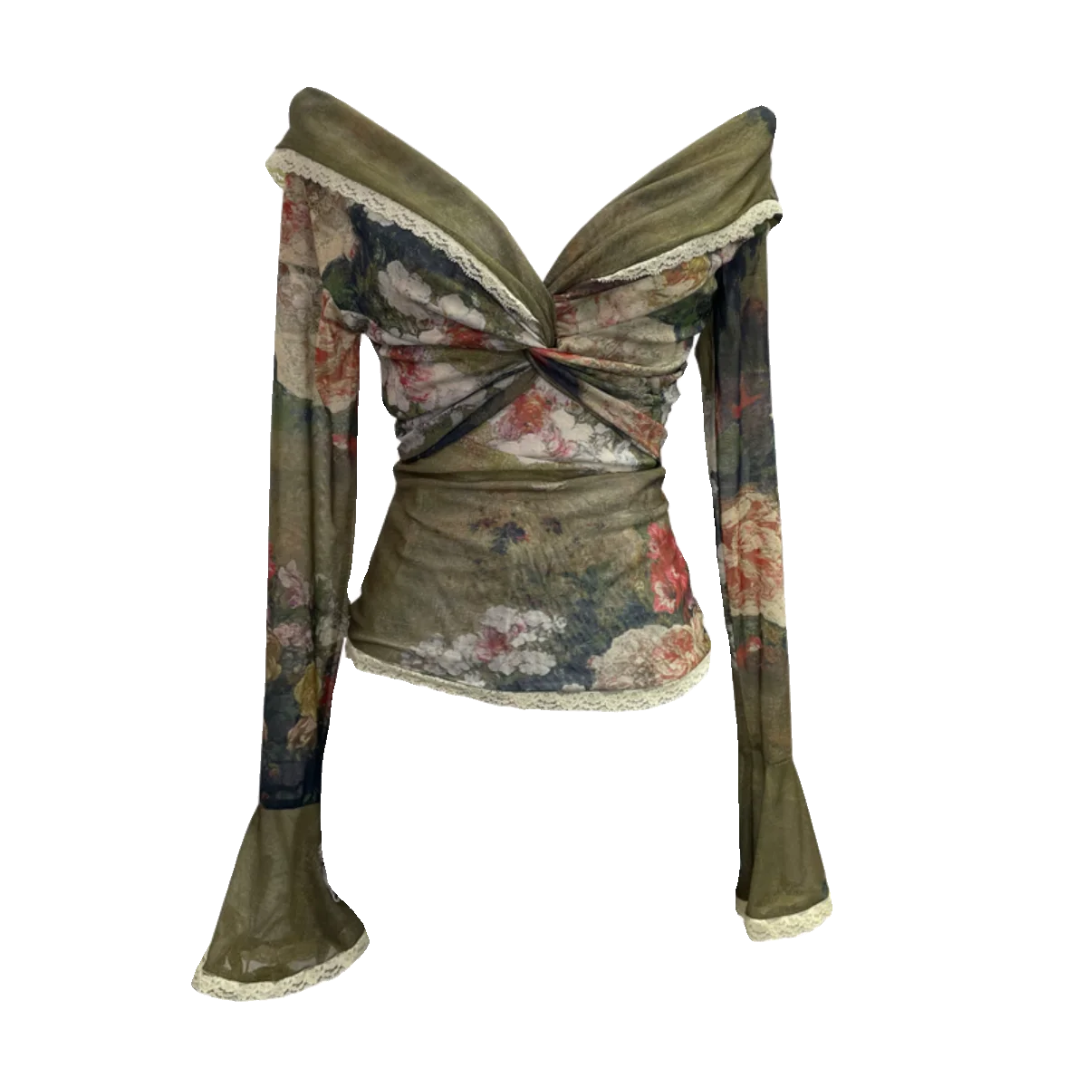 슬리밍 효과 원 숄더 긴 소매 큰 칼라 티셔츠 패셔너블한 디자인 프린트 캐주얼웨어 폴리에스터 소재