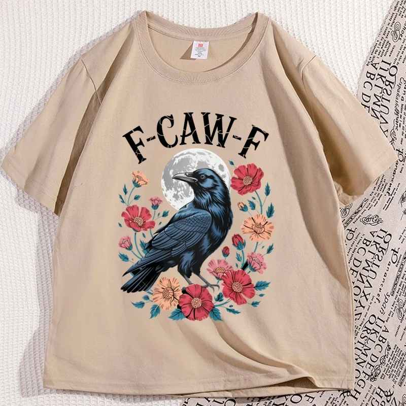 

Raven Moon Floral Graphic Tees Comfortable Breathable Machine Gothic Tshirt Fcw Printed Short Sleeve Tee Shirts Streetwear