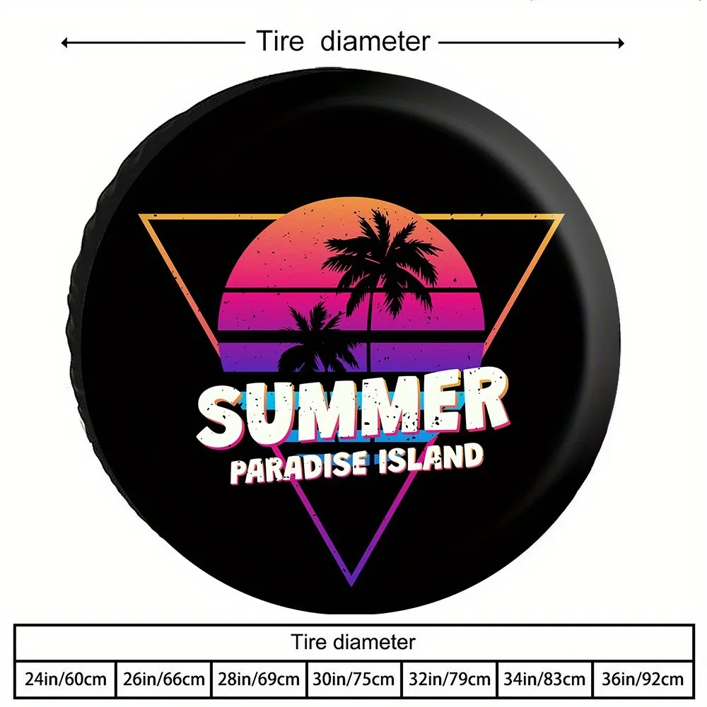 Summer Paradise Island Tire Cover Retro Sunset Palm Trees Graphic Universal Fit SUV Spare Wheel Protector
