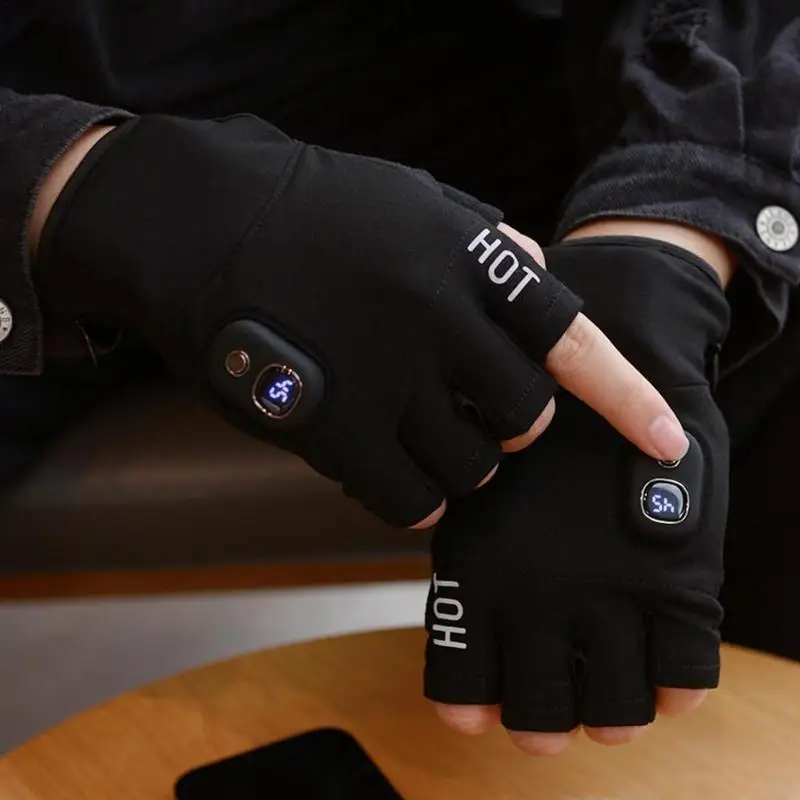 Rechargeable Heated Gloves Heated Motorcycle Fingerless Gloves 3 Temperature Settings Heating Working Mittens Hand Warmers