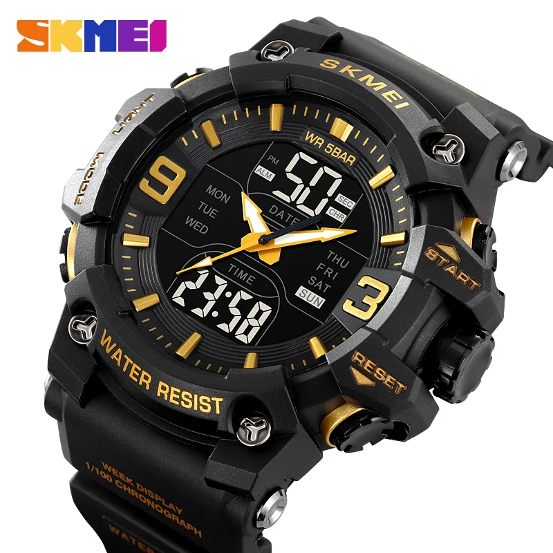 SKMEI 2222 5Bar Waterproof Digital Wristwatches Countdown Male Alarm Reloj Hombre Sport Fashion Watch Mens Chrono Casual