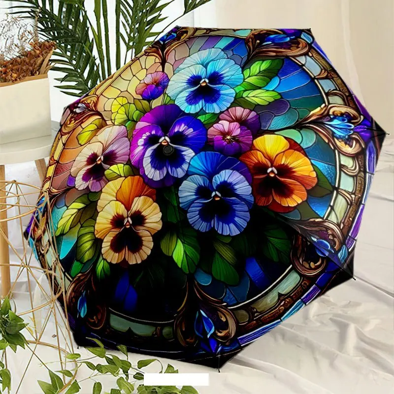 

Lucky 6 Automatic Folding Umbrella - Windproof Compact Travel Umbrella with Floral Pattern, 8-Rib Durable Design, Easy to Carr