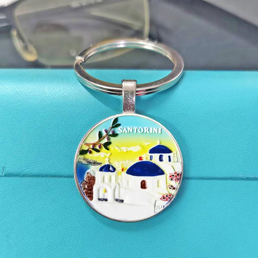 Hot Sale Retro Glamour Time Keychain Glass Landscape Keychain Men and Women Gifts Accessory