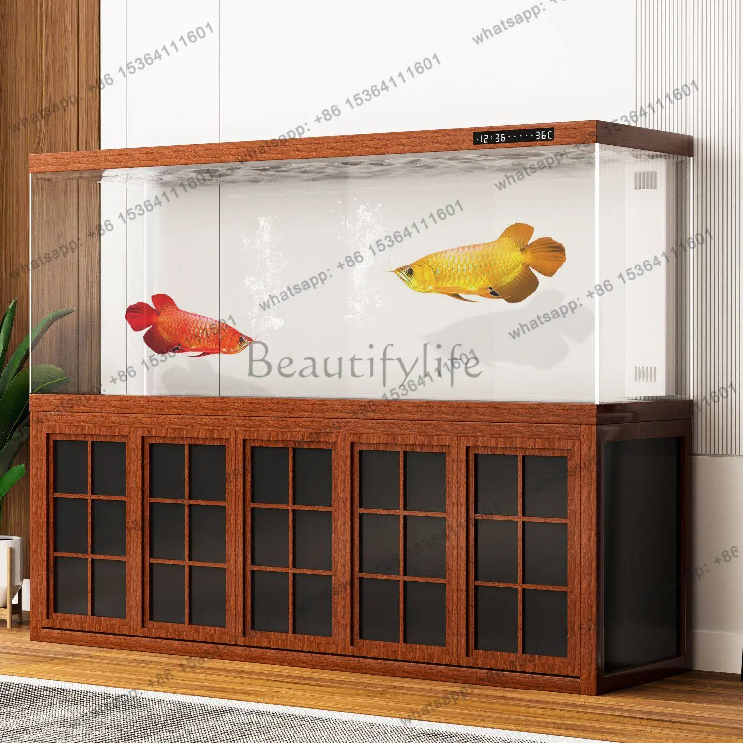 

High-end large arowana tank household floor bottom filter ultra-white glass screen water-free box