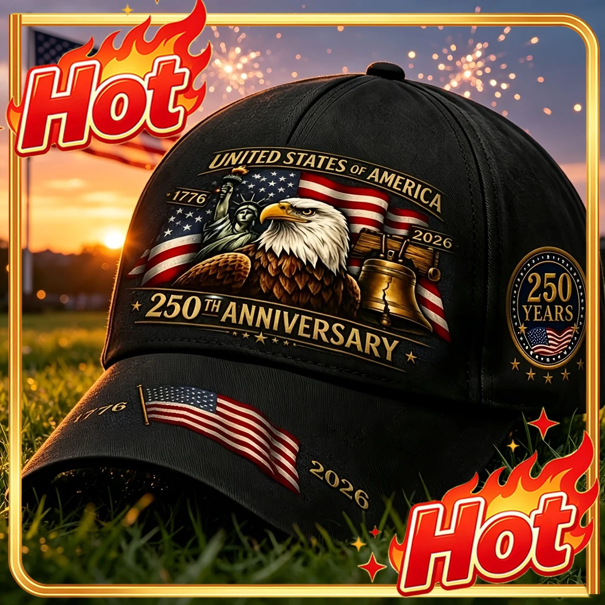 Custom Patriotic American Flag Cap with Stars & Stripes - Adjustable Freedom Hat Suitable for 250th Anniversary, 4th of, Parades