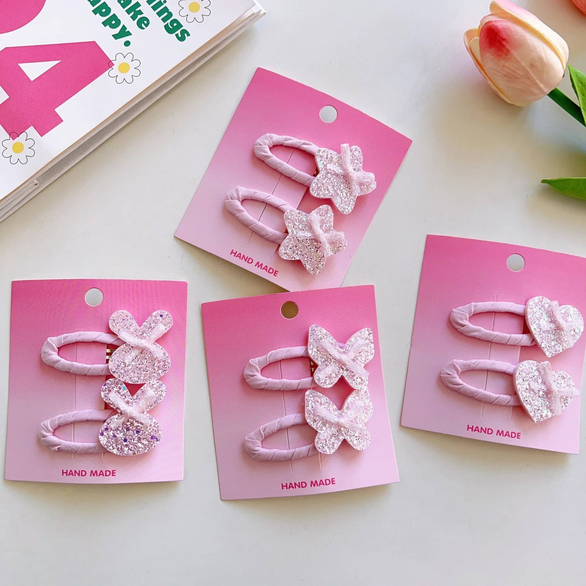 

Pink Cute Cartoon Rabbit Star Hair Clips for Girls Bow Side Bangs Flyaway Hair Baby Clips