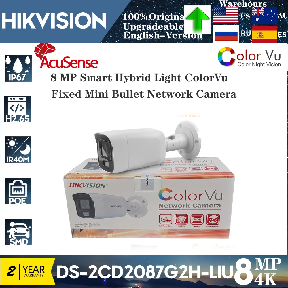 camera ip hikvision bullet luz hibrida inteligente com colorvu mini ip67 fixo poe ir rede cctv 4k 8mp ds2cd2087g2h liu 01