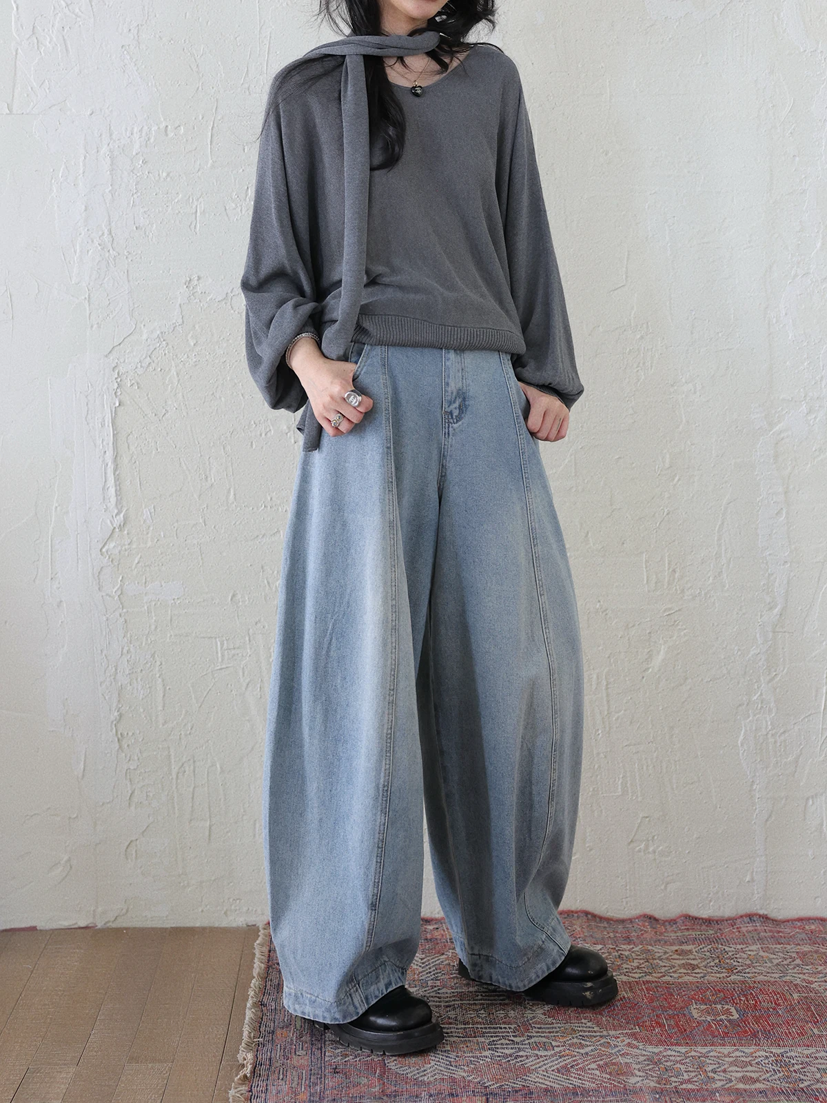 

Винтажные джинсы DR с эффектом потертости, светло-голубые, свободного кроя, широкие штанины, женские, осенние, повседневные, универсальные брюки-баллоны