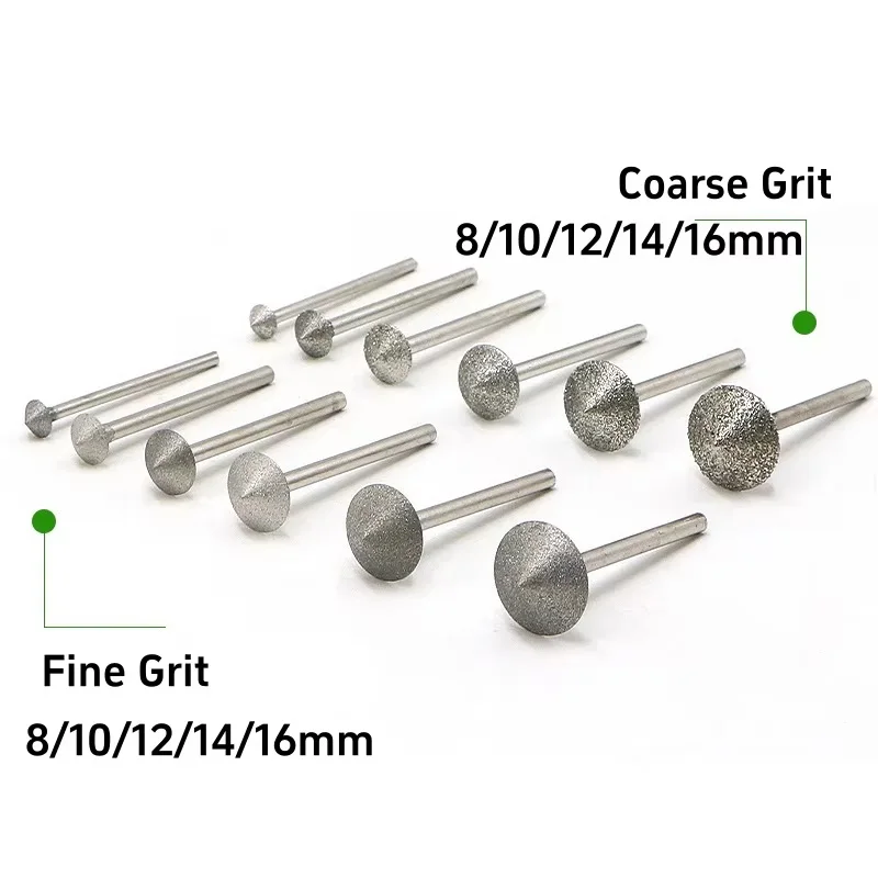 1/2Pcs 8/10/12/14/16mm Conical Umbrella Shape Diamond Grinding Drill Bits 3mm Shank Jade Carving Deburring Rotary Kits Tool