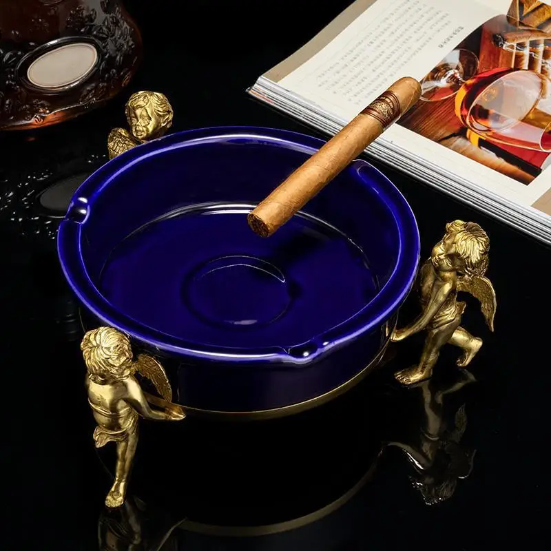 Cigar large diameter ashtray engraved copper base ceramic ashtray CLG-23EP19