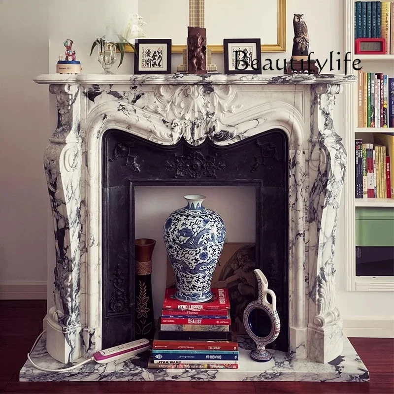 X35 Marble Fireplace French Living Room Stone Carving White Stone Fireplace Decoration