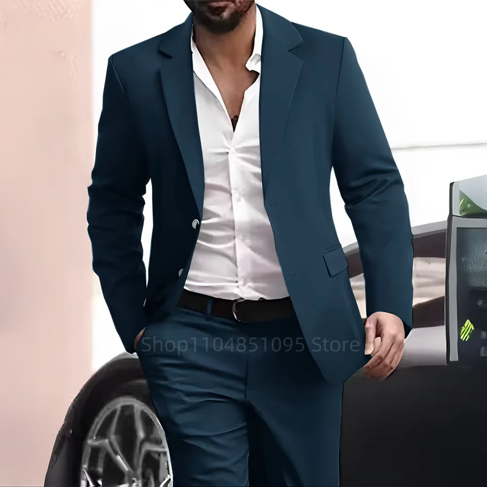 عالية الجودة الرجال دعوى مجموعة الشق التلبيب الأعمال السترة السراويل 2 قطعة فساتين الزفاف سليم صالح سهرة مساء حفلة الرجال الملابس #2