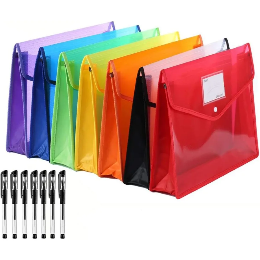 

7 Pack File Folder Expandable Poly Envelopes B4 Plastic Document Folder Button Closure Waterproof File Pouch with 7pcs Black Ge