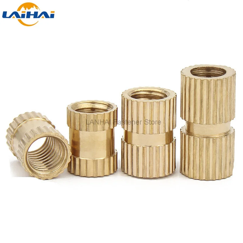 5/10/25pcs M2 M2.5 M3 M4 M5 M6 M8 M10 Solid Brass Pure Copper Metric Thread Injection Molding Knurl Insert Nut Nutsert Embedded