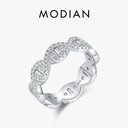 MODIAN 925 Sterling Silver Sparkling Geometric Clear Zirconia Eternity Band Stackable Rings For Women Fine Vacation Jewelry Gift