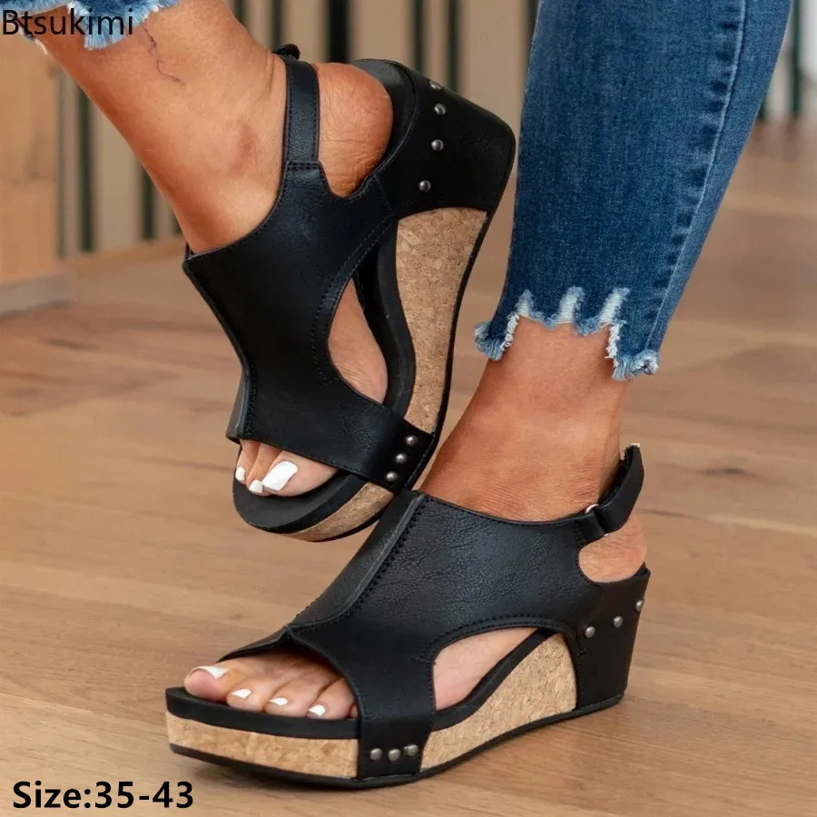 

New2024 Women's Summer Casual Roman Sandals Thick Soled Wedges Design Summer Shoes Female Solid Fish Mouth Fashion Sandals Shoes