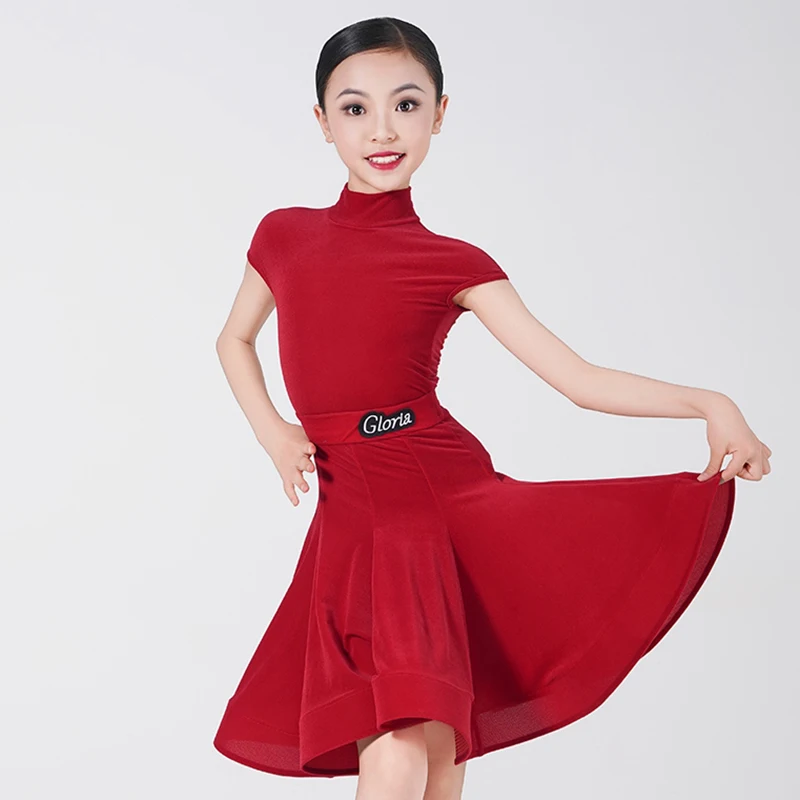 

2024 Kids Ballroom High collar Dress Latin Dance Clothes Comfy Velvet Tango Samba Dance Competition Wear Girls Latin Dress XH90