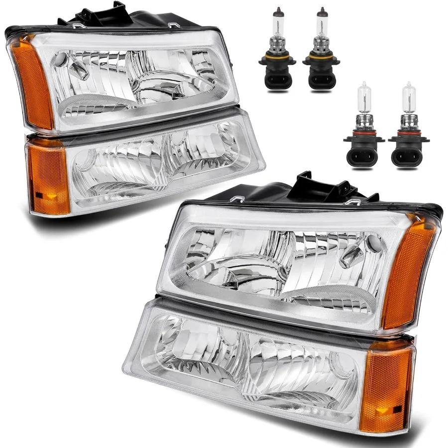 

Headlight Assembly Compatible with 2003-2006 Chevy Avalanche/2003-2007 Chevrolet Silverado 1500 2500 3500 Front Lamp w/Bulb Chro