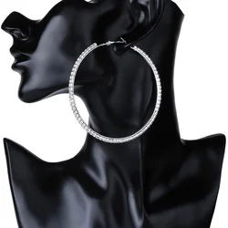 25-100mm Fashion Large Hoops Earrings With Rhinestone Circle Crystal Earrings Big Basketball For Women Hiphop Punk Party Jewelry