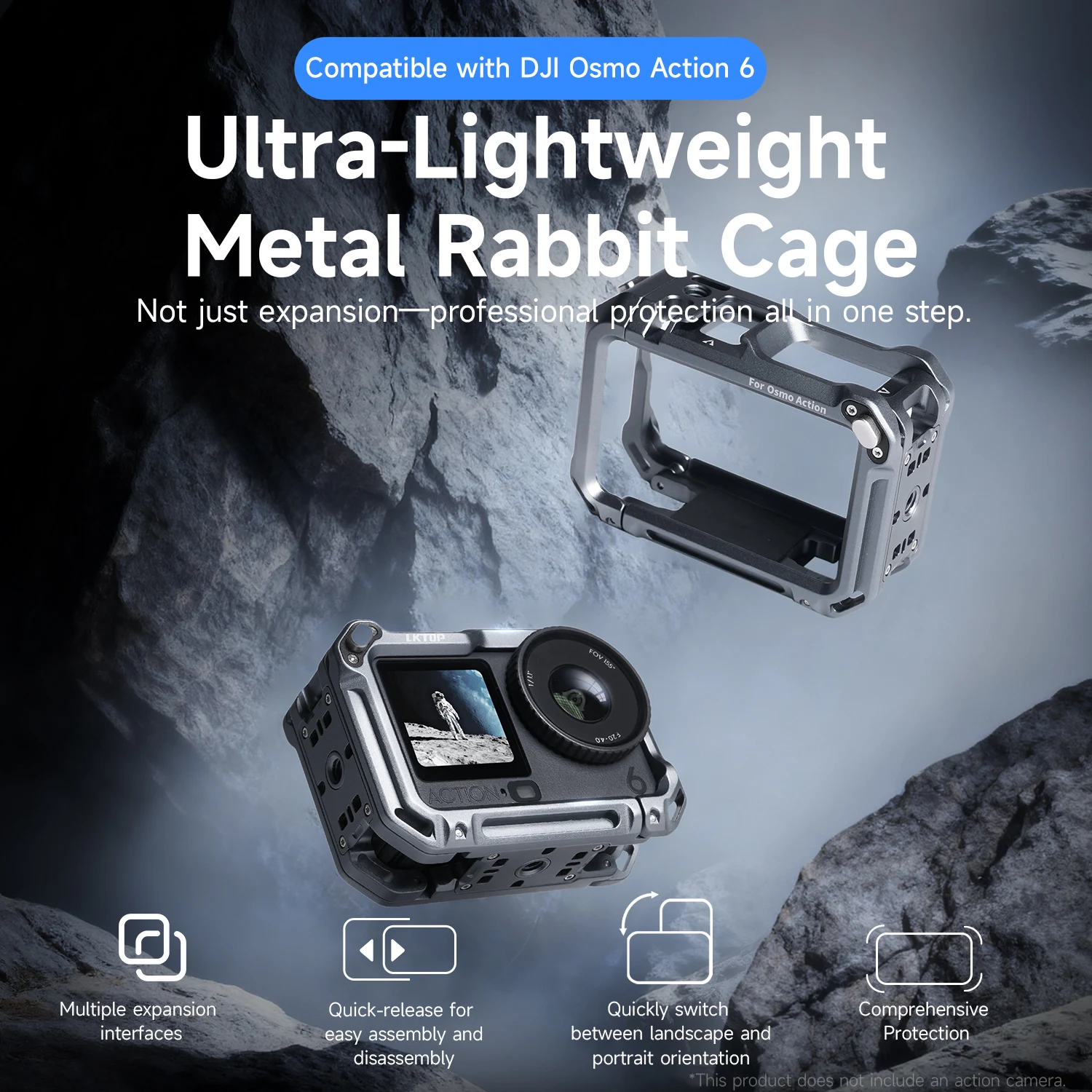 Rabbit Cage Aluminum Metal Frame Protective Case For Dji Osmo Action 6 Expansion Adapter Mount For Action Camera Accessories