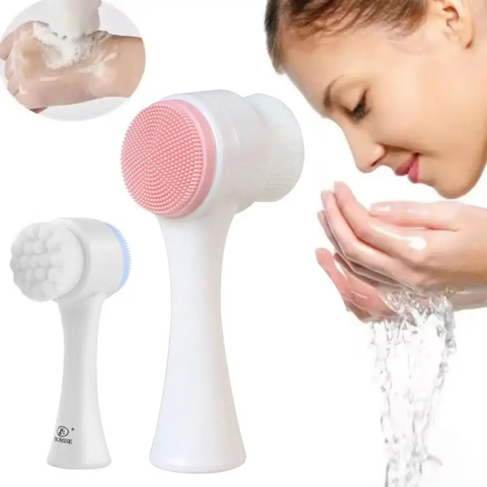 ダブルシリコン洗顔ブラシ手動マッサージ顔毛洗浄角質除去剤フェイシャルソフトブラシダブルブラシ両面 X3K7