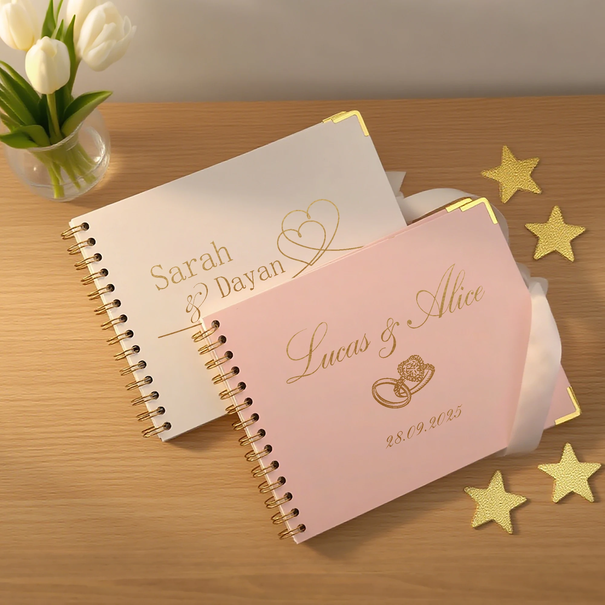 كتاب ضيوف مخصص لحفلات الزفاف باللون الأبيض/الوردي/الأخضر دفتر زوار مخصص للاستقبال مع شريط، كتاب توقيع الخطوبة المخصص #5