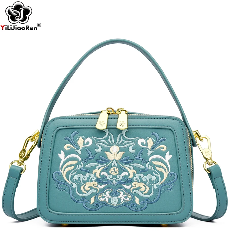 Modny haft kwiatowy torebka damska wysokiej jakości skórzane torby na ramię designerskie damskie małe torba Crossbody kurierska damskie