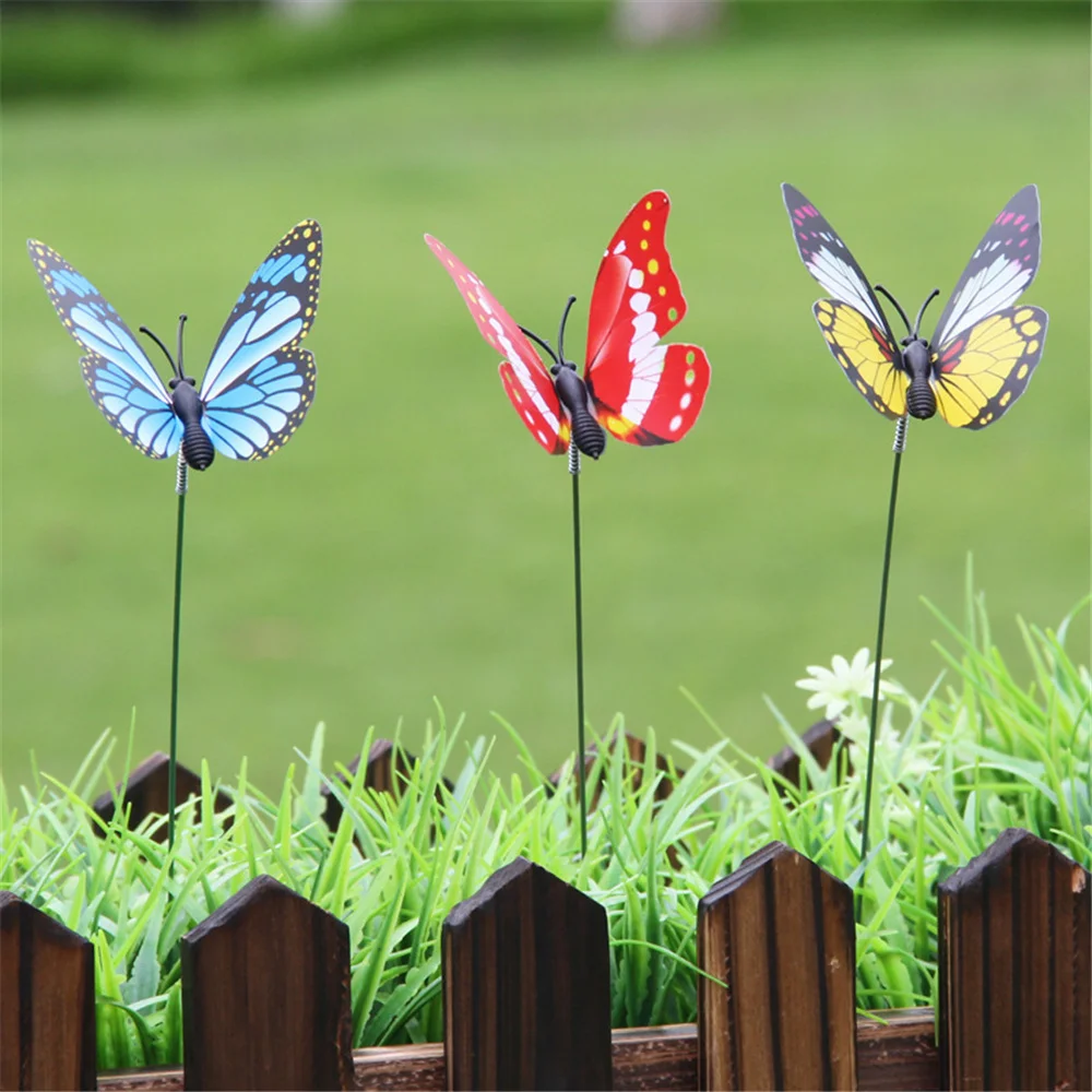 10Pcs Colorful Butterfly Stakes Bunch Of Simulation Butterflies Garden Yard Planter Gardening Decoration Flower Pots Decor